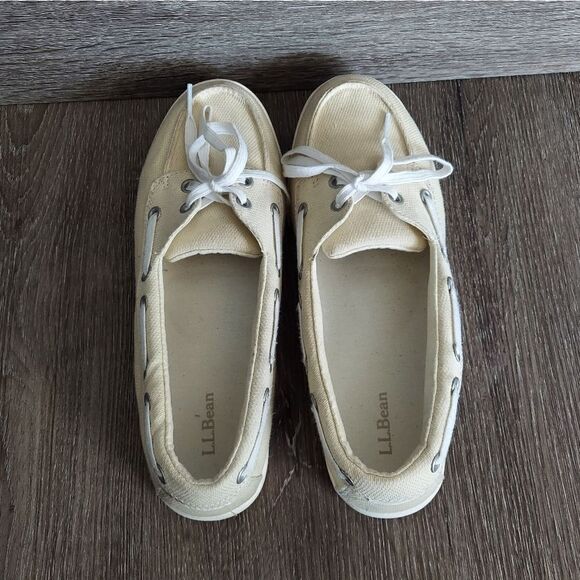 LL Bean Women's Cream Leather Slip On Comfort Loafer Boat Shoes Size 9M - Picture 6 of 11